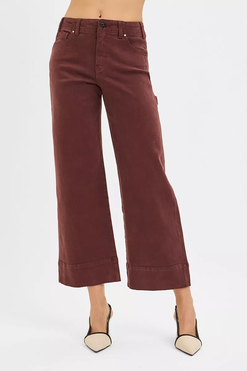 RISEN Tummy Control High Rise Crop Wide No Waist Band Pants - PBNJ FASHIONS