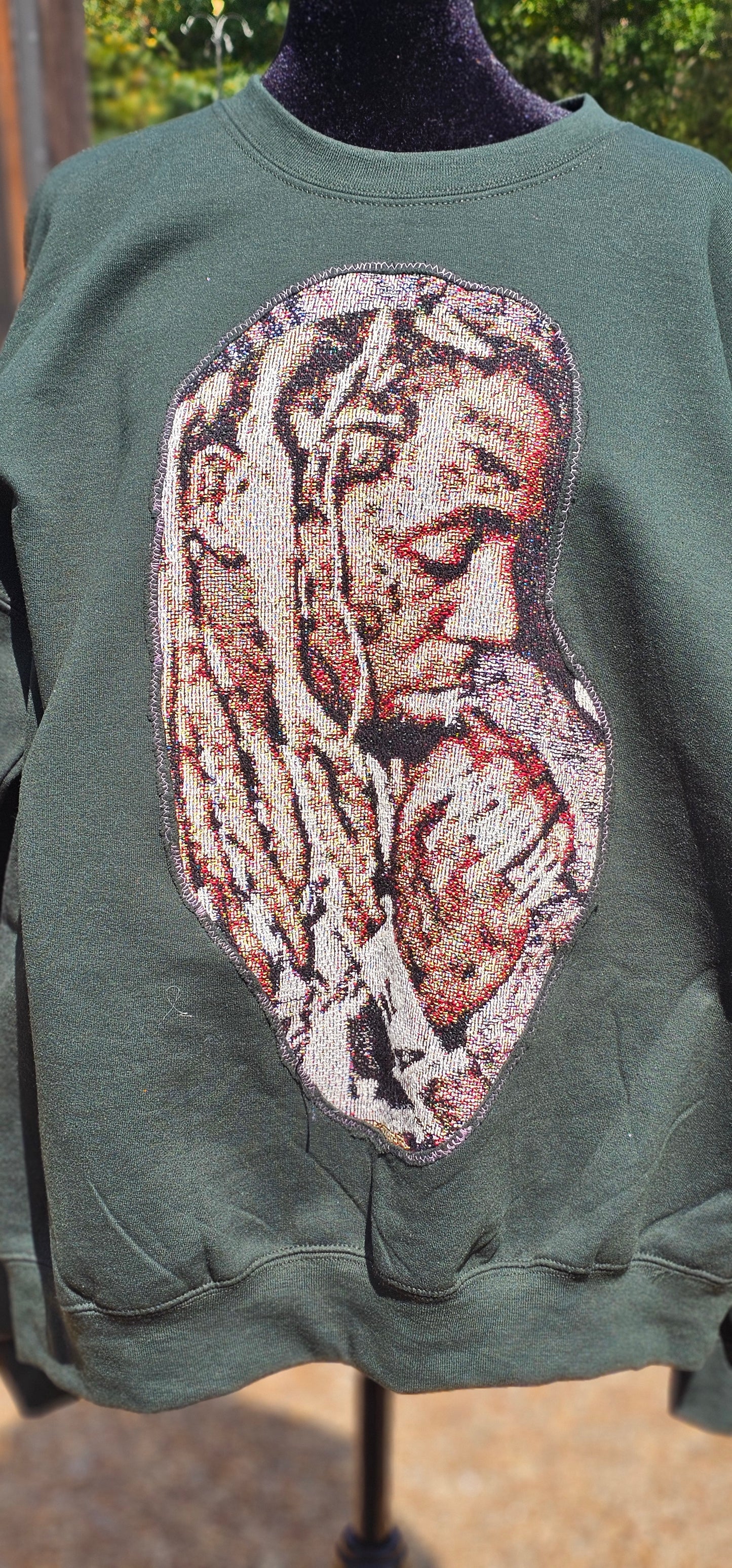 "Fractured Visage" Olive Green Sweat Shirt