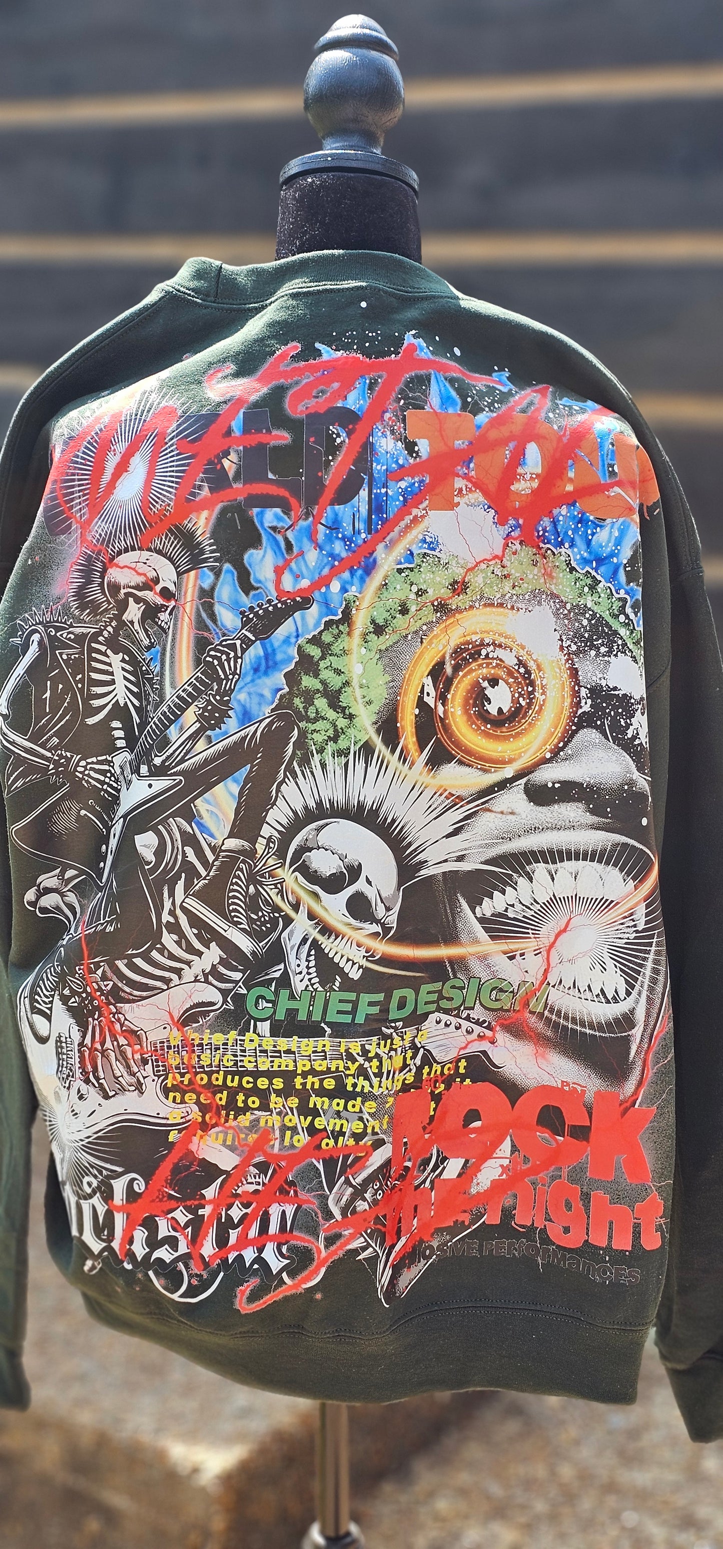 "Fractured Visage" Olive Green Sweat Shirt