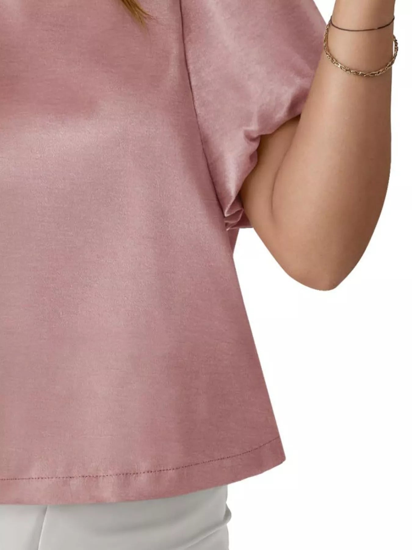 Round Neck Puff Sleeve Satin Top - PBNJ FASHIONS