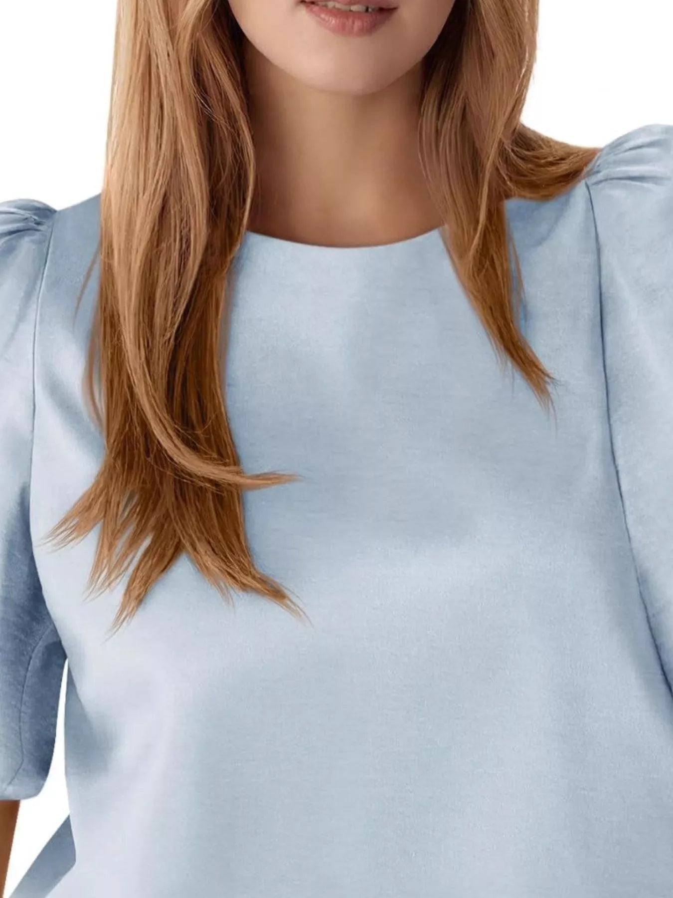 Round Neck Puff Sleeve Satin Top - PBNJ FASHIONS
