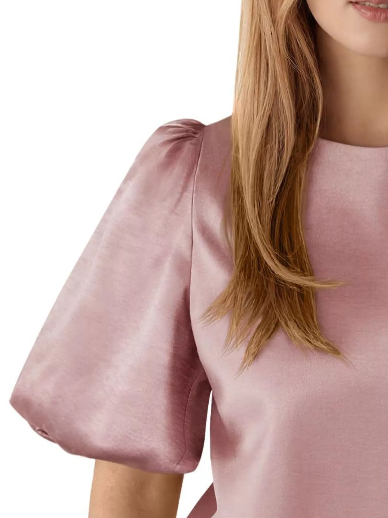 Round Neck Puff Sleeve Satin Top - PBNJ FASHIONS