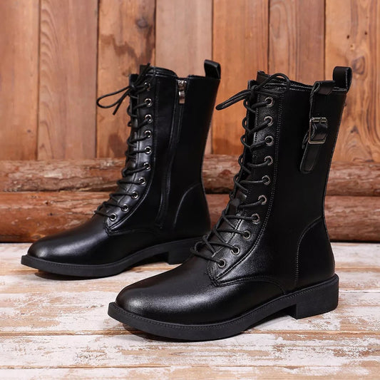 Round Toe Lace Up Boots - PBNJ FASHIONS