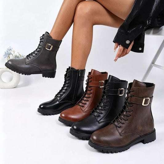 Round Toe Lace Up Boots - PBNJ FASHIONS