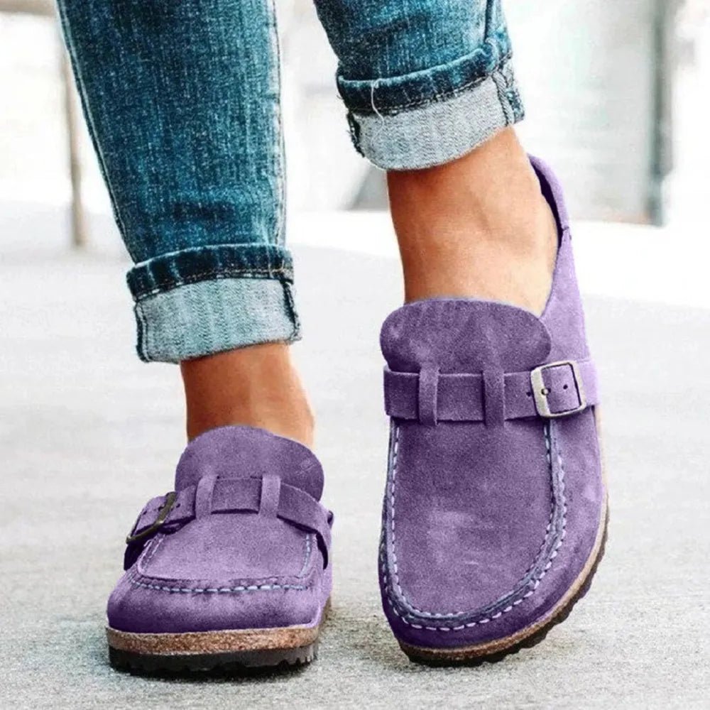Round Toe Low Heel Buckle Loafers - PBNJ FASHIONS