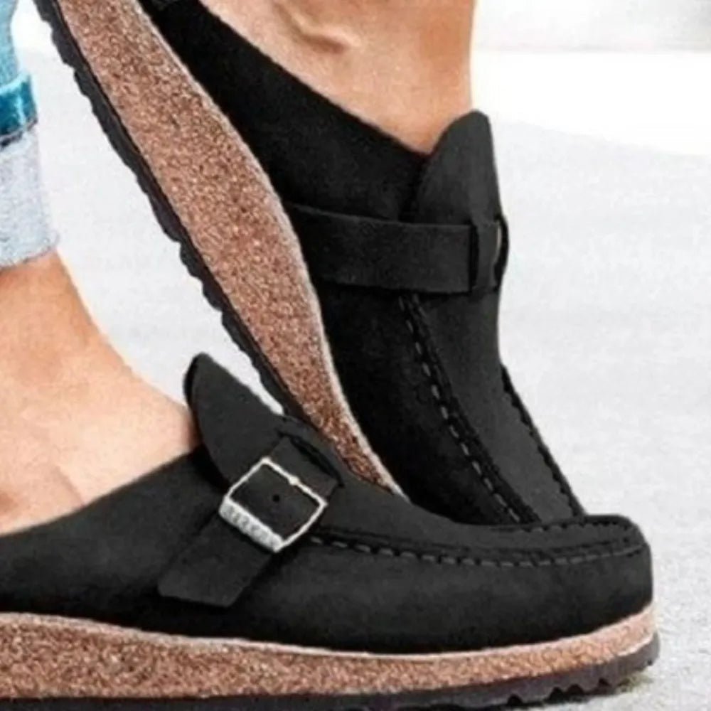 Round Toe Low Heel Buckle Loafers - PBNJ FASHIONS