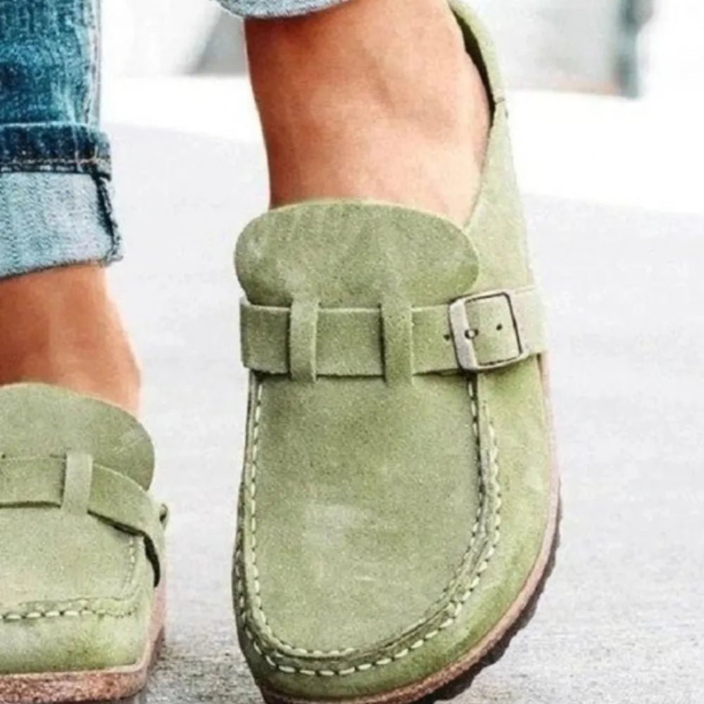 Round Toe Low Heel Buckle Loafers - PBNJ FASHIONS