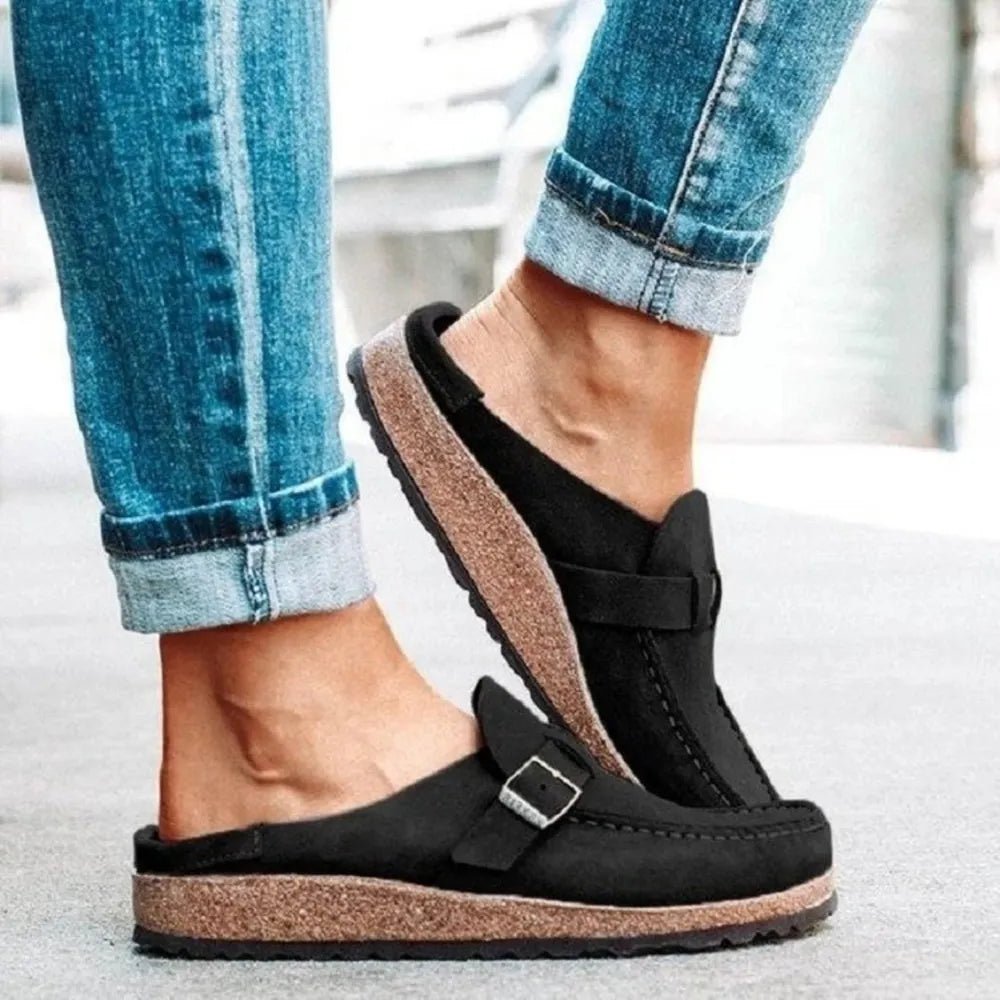 Round Toe Low Heel Buckle Loafers - PBNJ FASHIONS
