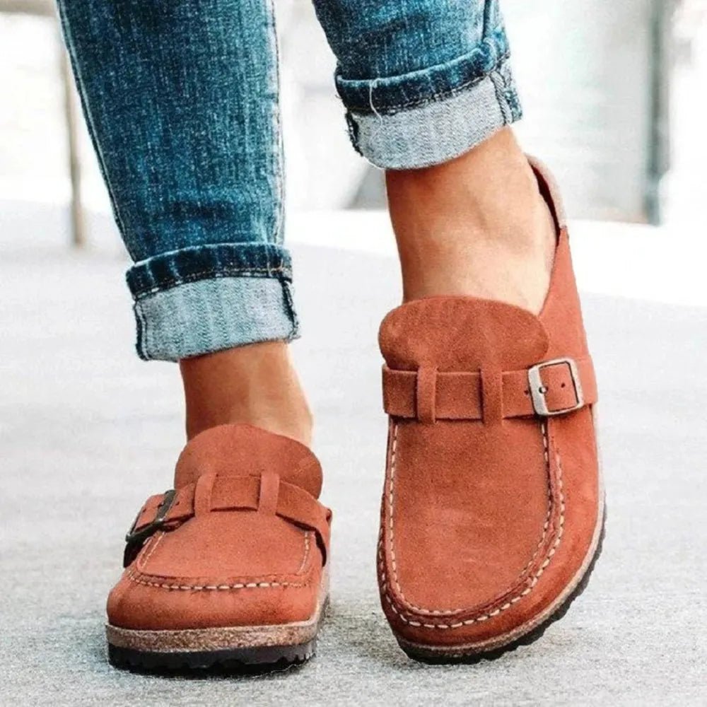 Round Toe Low Heel Buckle Loafers - PBNJ FASHIONS