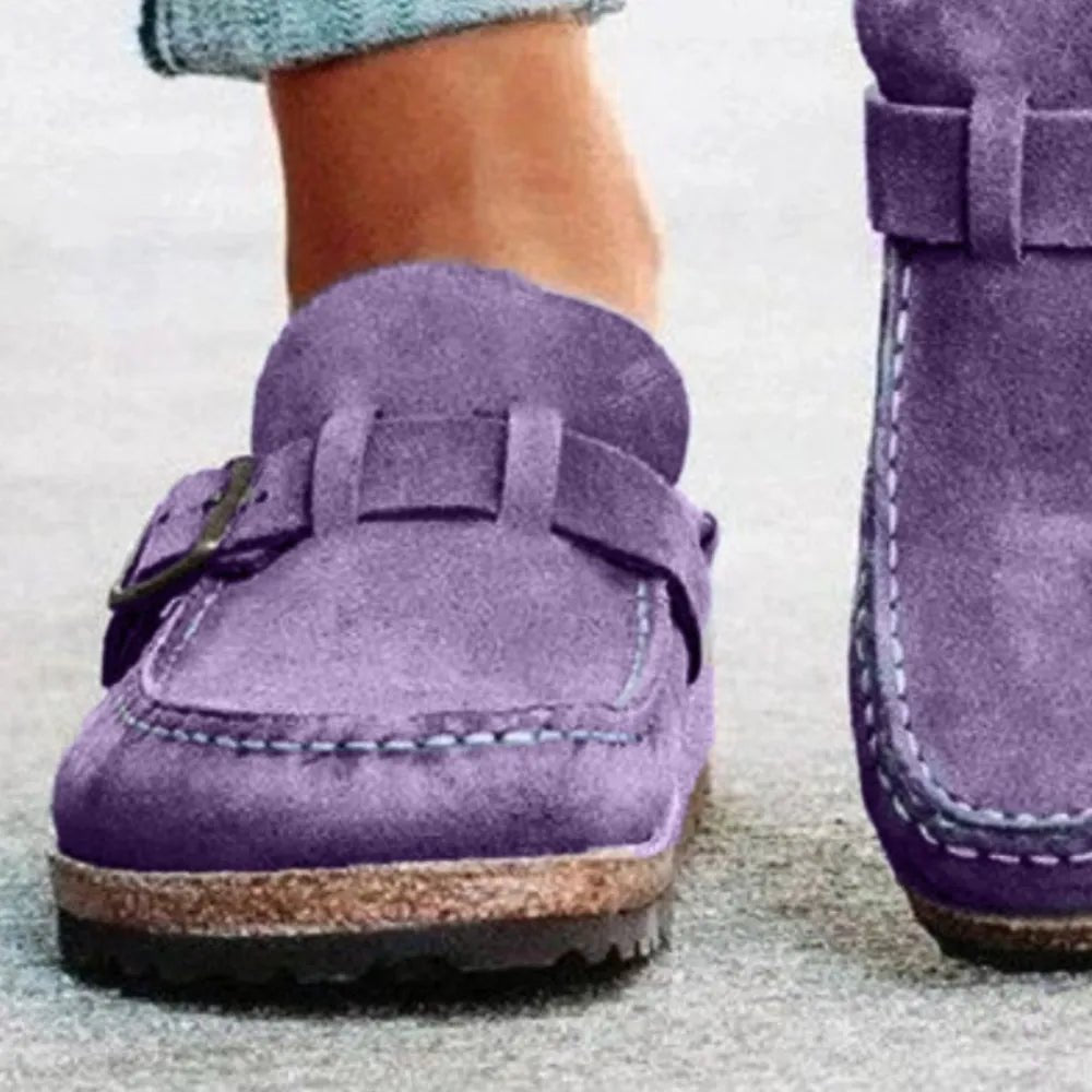 Round Toe Low Heel Buckle Loafers - PBNJ FASHIONS