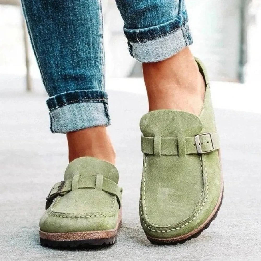 Round Toe Low Heel Buckle Loafers - PBNJ FASHIONS