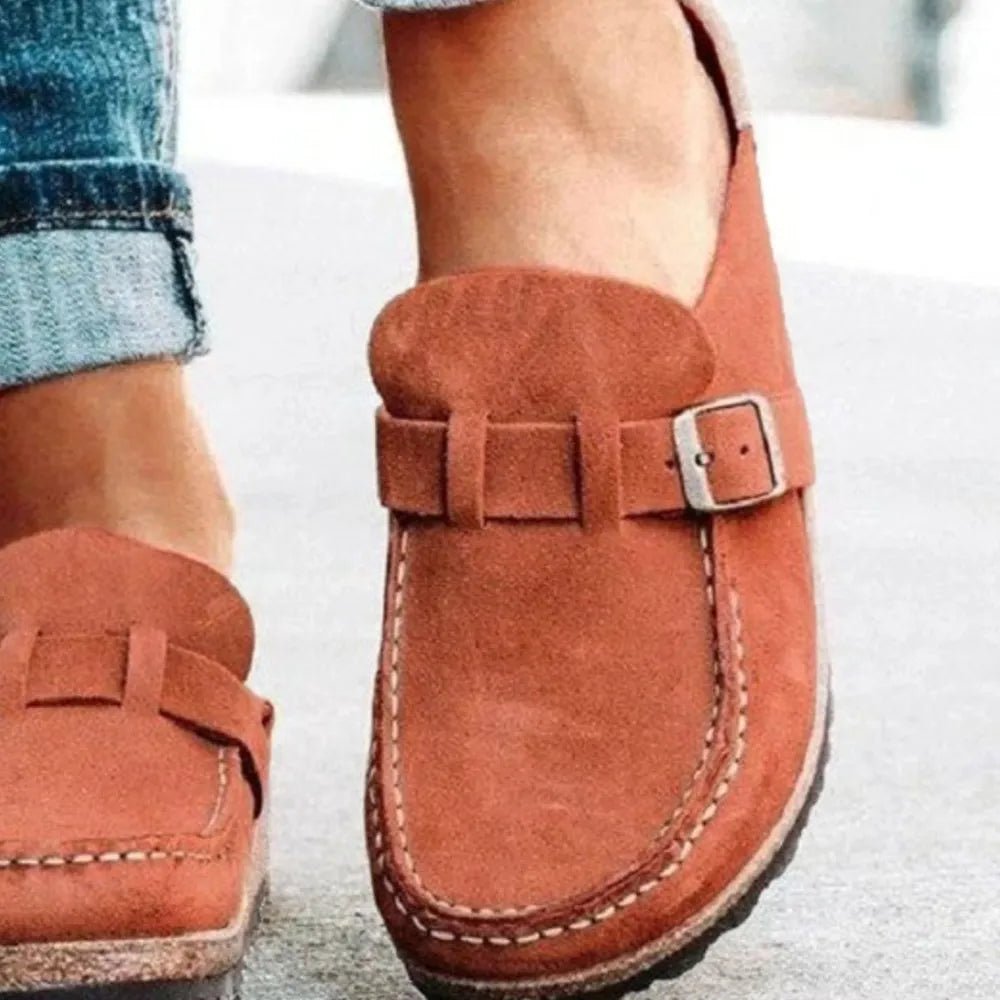 Round Toe Low Heel Buckle Loafers - PBNJ FASHIONS