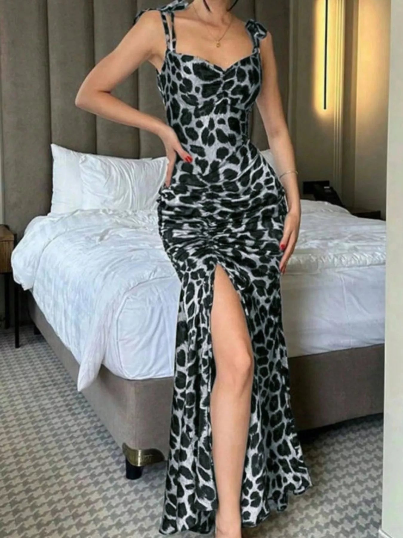 Ruched Slit Sweetheart Neck Cami Dress - PBNJ FASHIONS