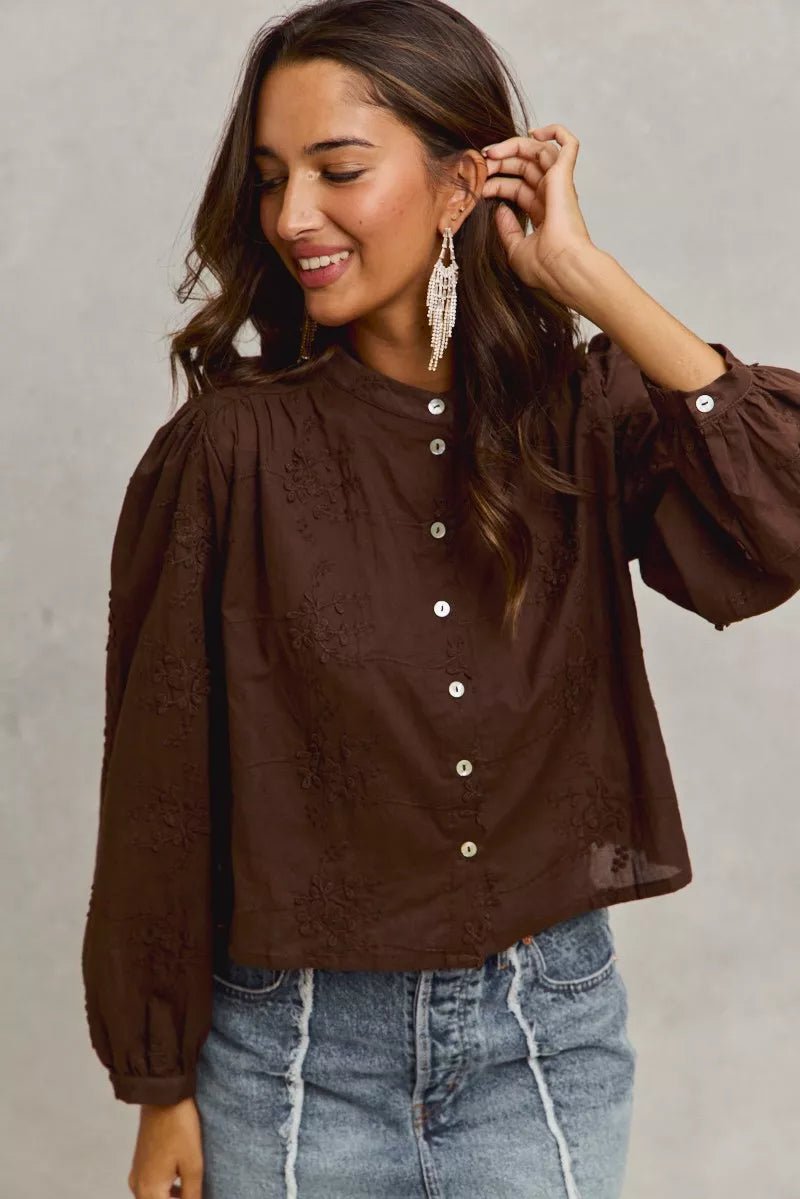 SO ME 3d Floral Woven Long Sleeve Front Button Shirt - PBNJ FASHIONS