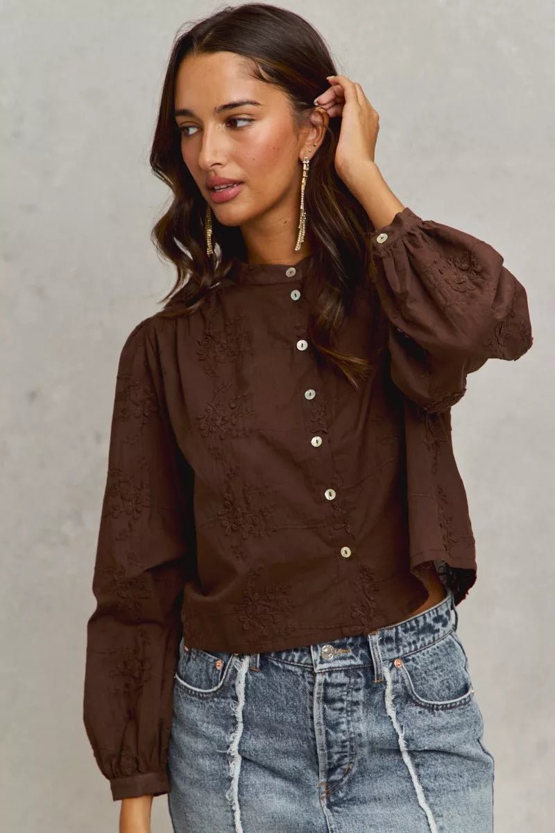 SO ME 3d Floral Woven Long Sleeve Front Button Shirt - PBNJ FASHIONS
