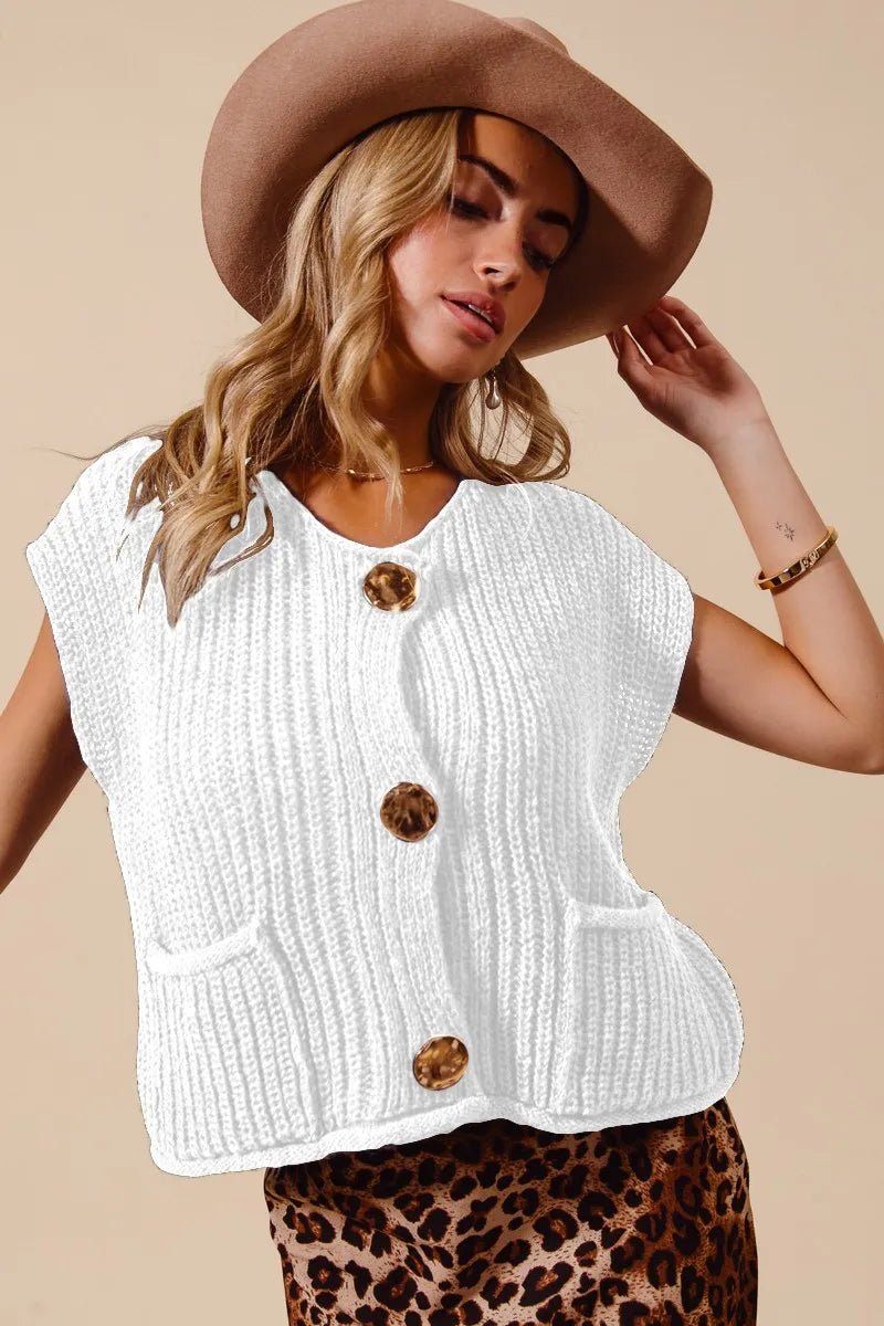 SO ME Big Metal Button Front Sweater Vest - PBNJ FASHIONS
