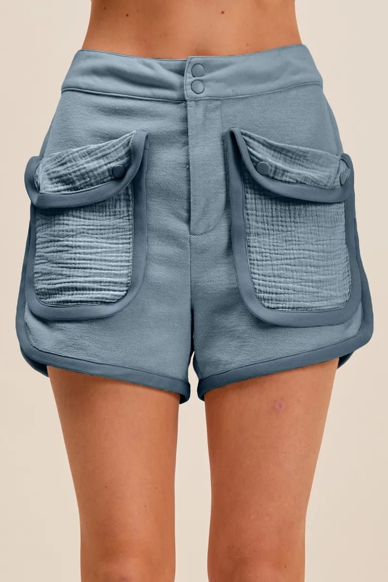 SO ME Mineral Washed Terry High Rise Cargo Shorts - PBNJ FASHIONS