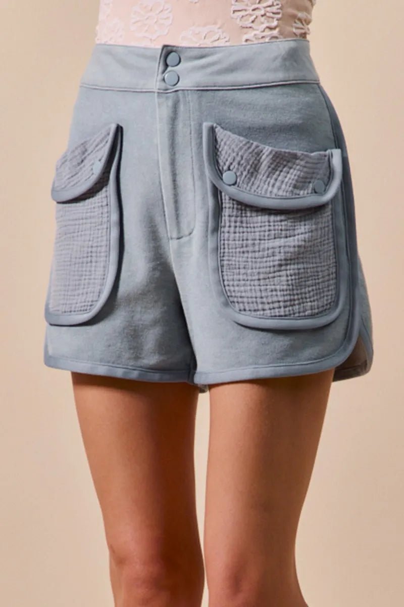 SO ME Mineral Washed Terry High Rise Cargo Shorts - PBNJ FASHIONS