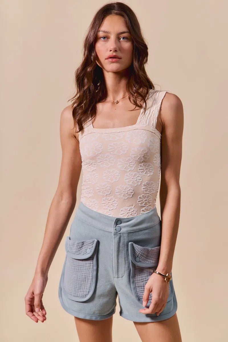 SO ME Mineral Washed Terry High Rise Cargo Shorts - PBNJ FASHIONS