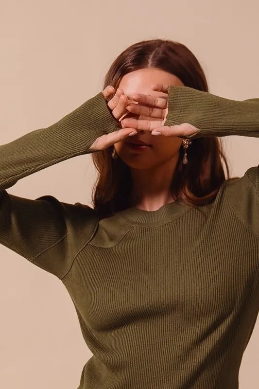 SO ME Rib Knit Top with Shoulder Cut Out - PBNJ FASHIONS