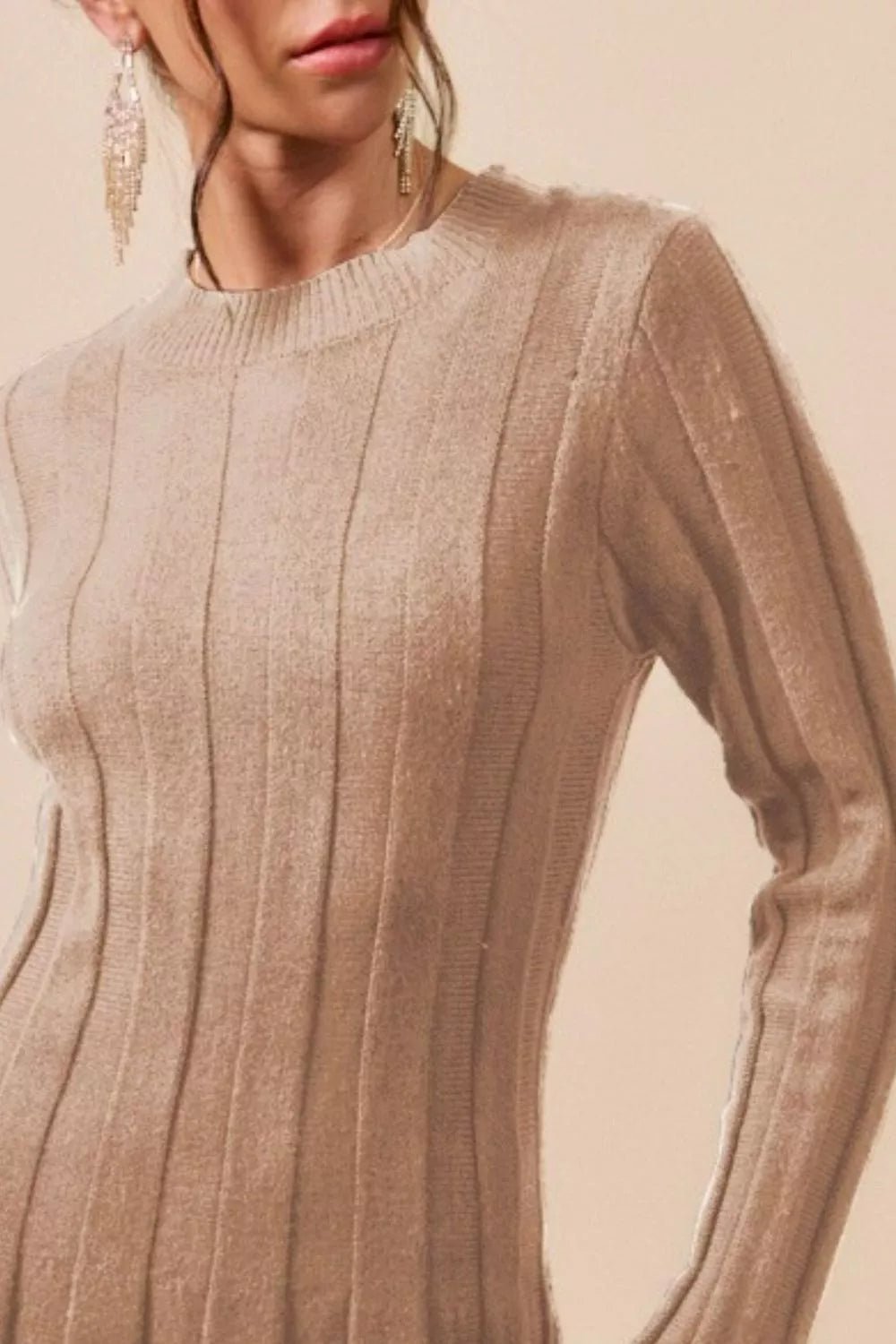 SO ME Ribbed Long Sleeve Mini Sweater Dress - PBNJ FASHIONS