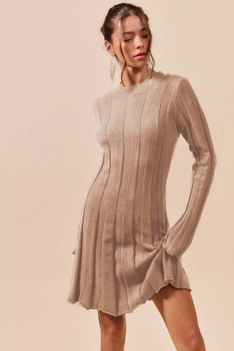 SO ME Ribbed Long Sleeve Mini Sweater Dress - PBNJ FASHIONS
