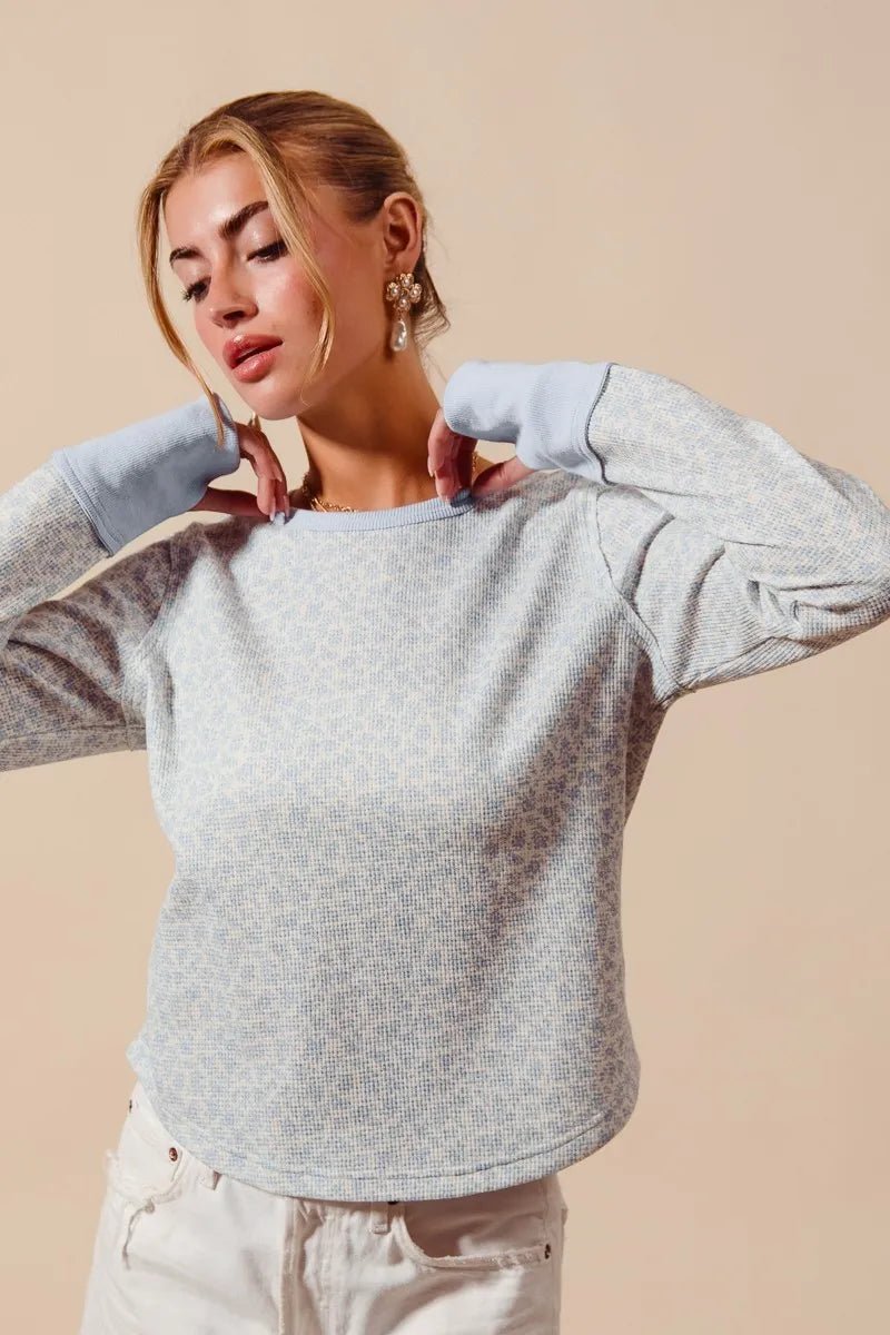 SO ME Textued Floral Knit Top with Contrast Cuffs - PBNJ FASHIONS