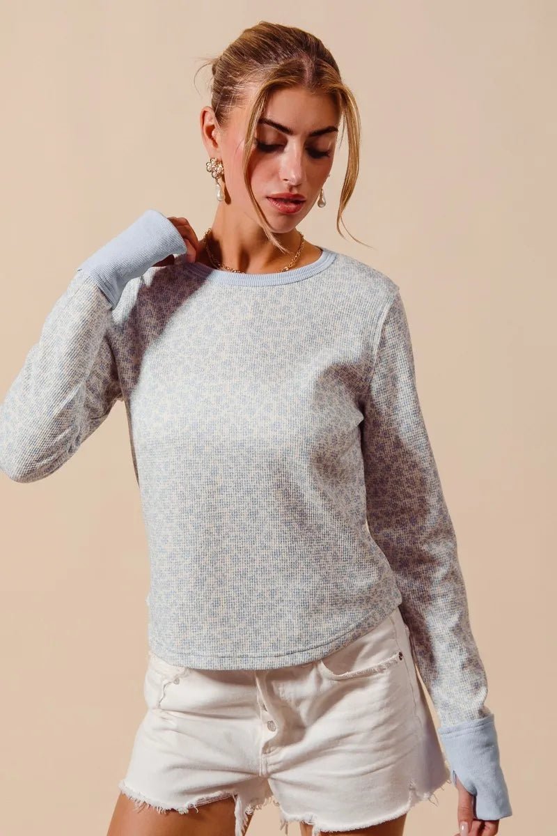 SO ME Textued Floral Knit Top with Contrast Cuffs - PBNJ FASHIONS