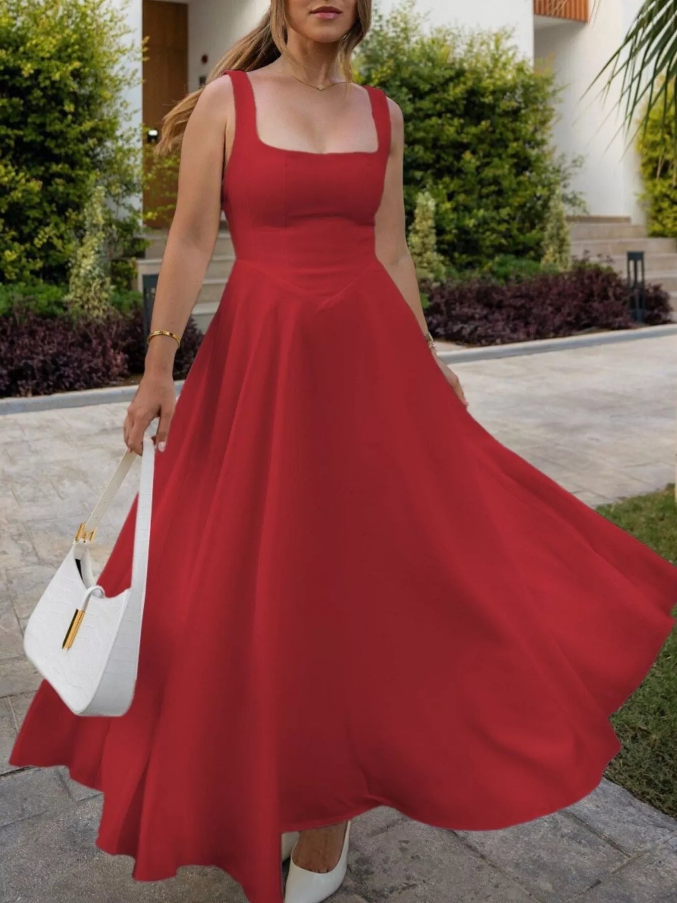 Square Neck Wide Strap A - Line Dress - PBNJ FASHIONS