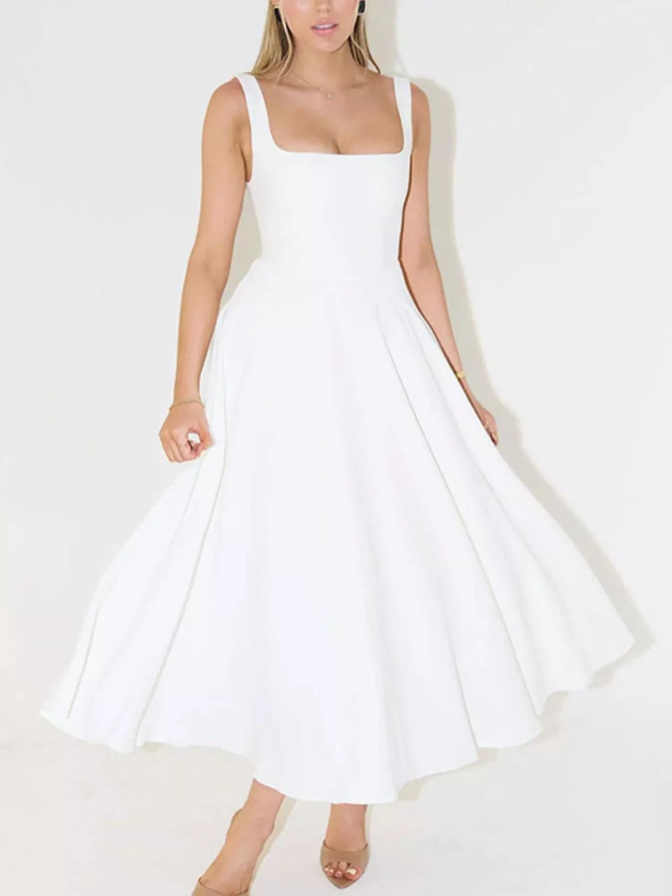 Square Neck Wide Strap A - Line Dress - PBNJ FASHIONS