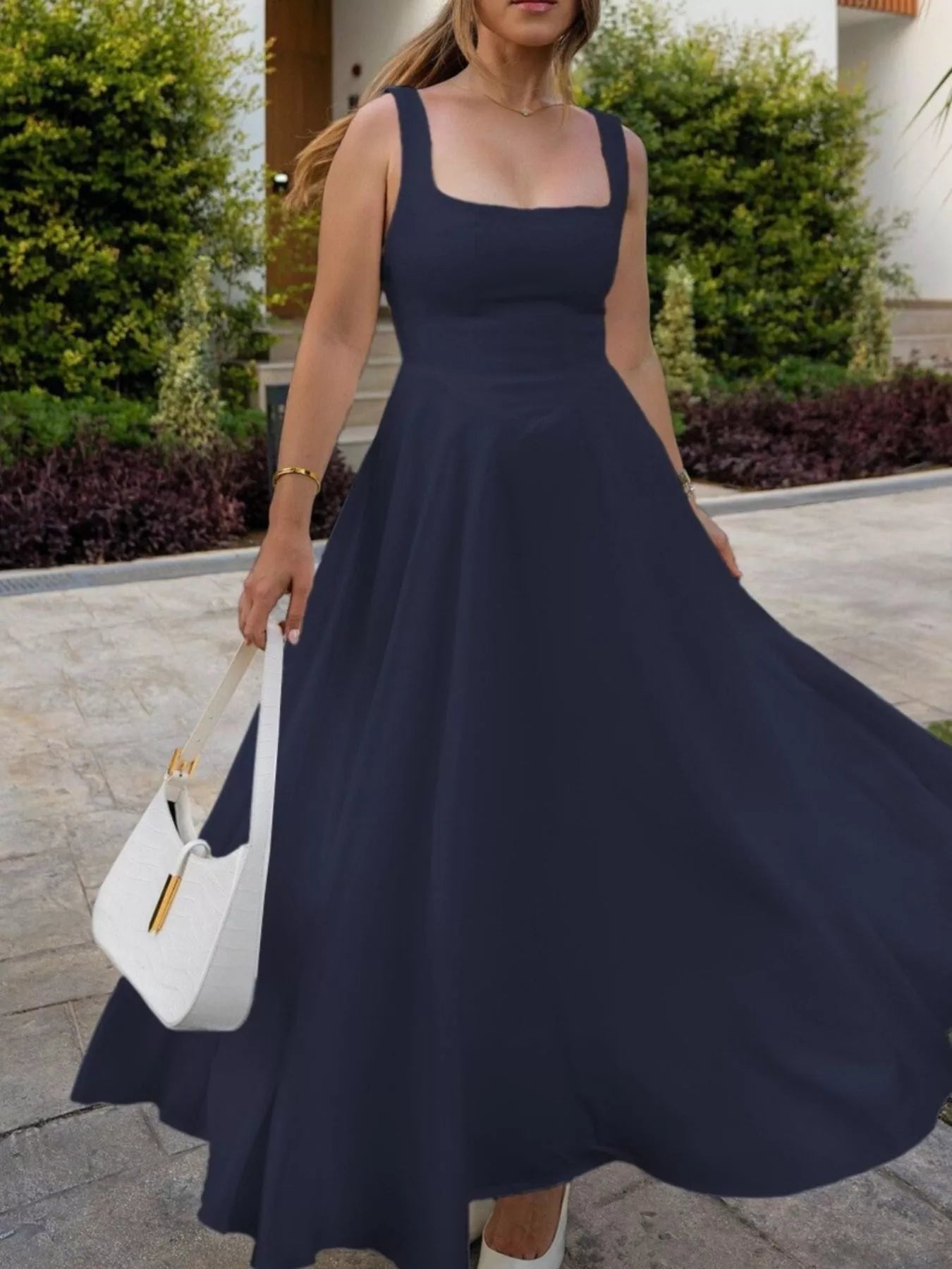 Square Neck Wide Strap A - Line Dress - PBNJ FASHIONS