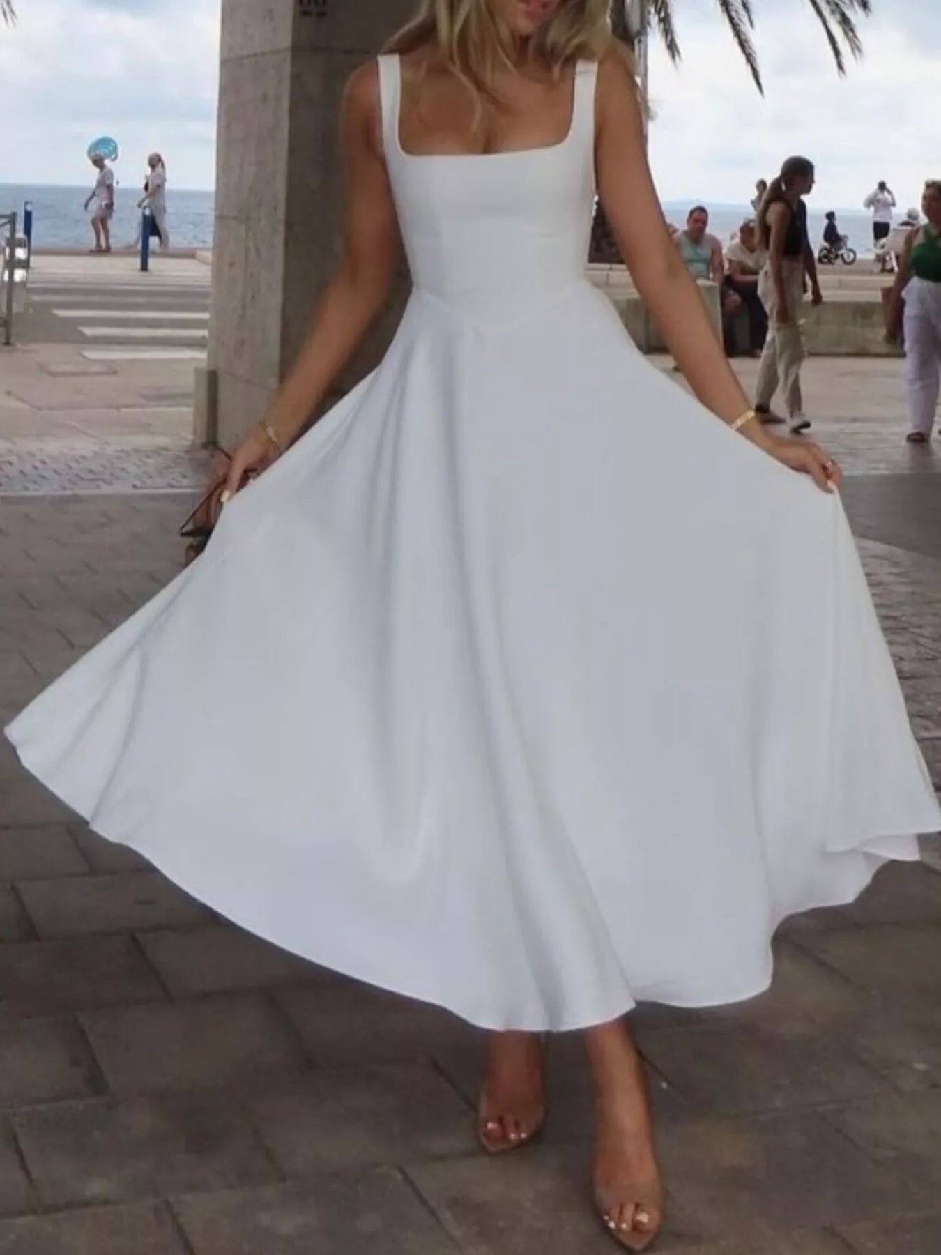 Square Neck Wide Strap A - Line Dress - PBNJ FASHIONS