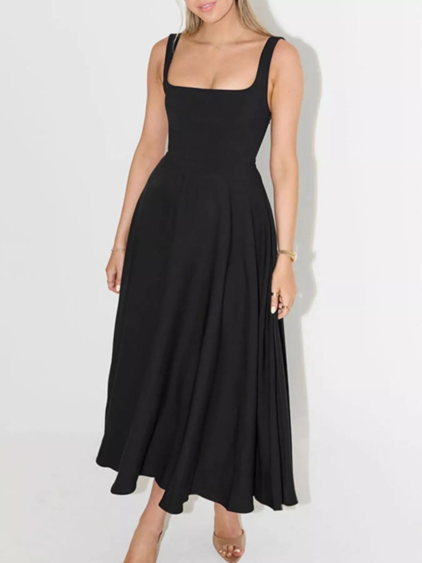 Square Neck Wide Strap A - Line Dress - PBNJ FASHIONS