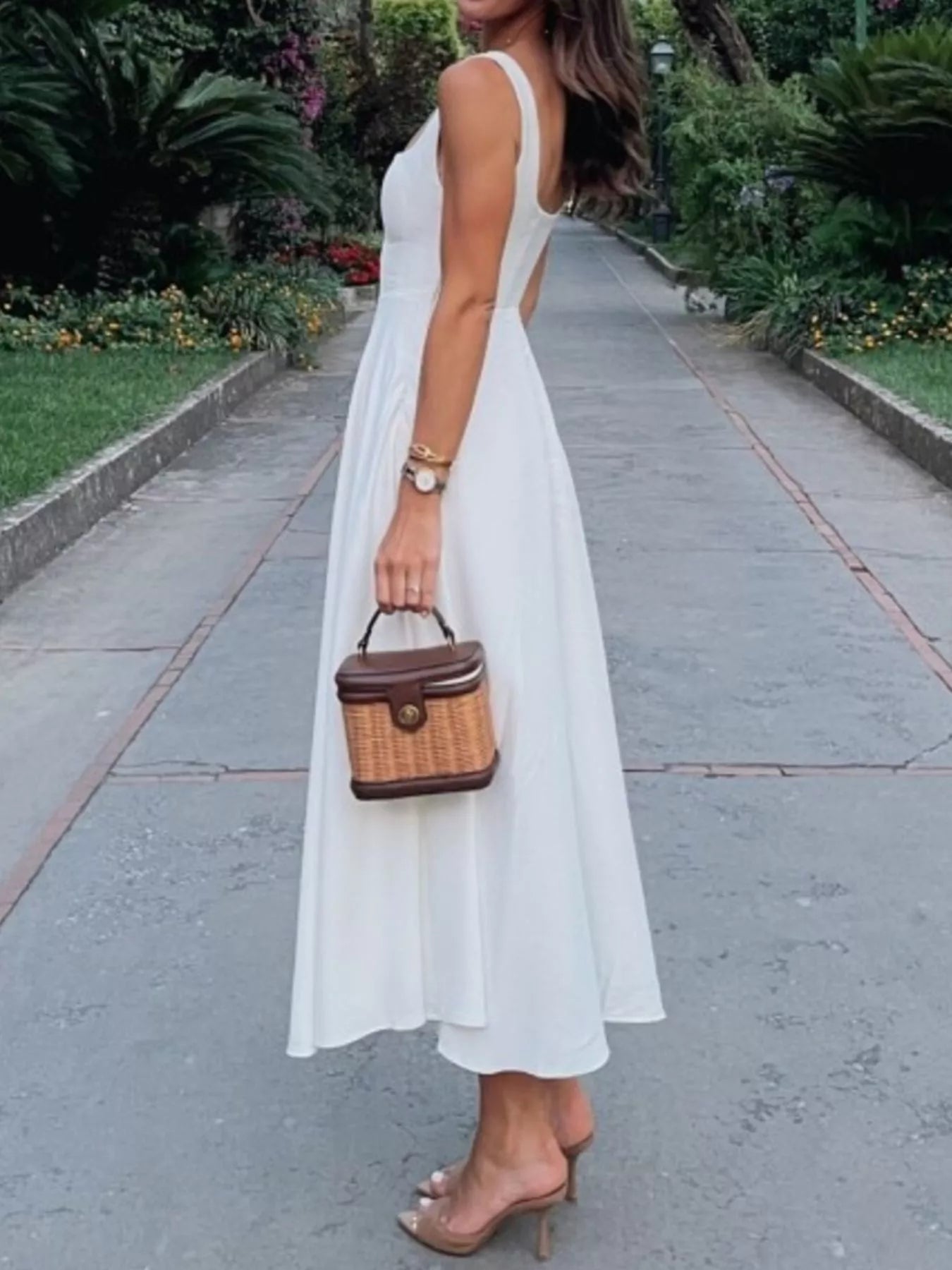 Square Neck Wide Strap A - Line Dress - PBNJ FASHIONS