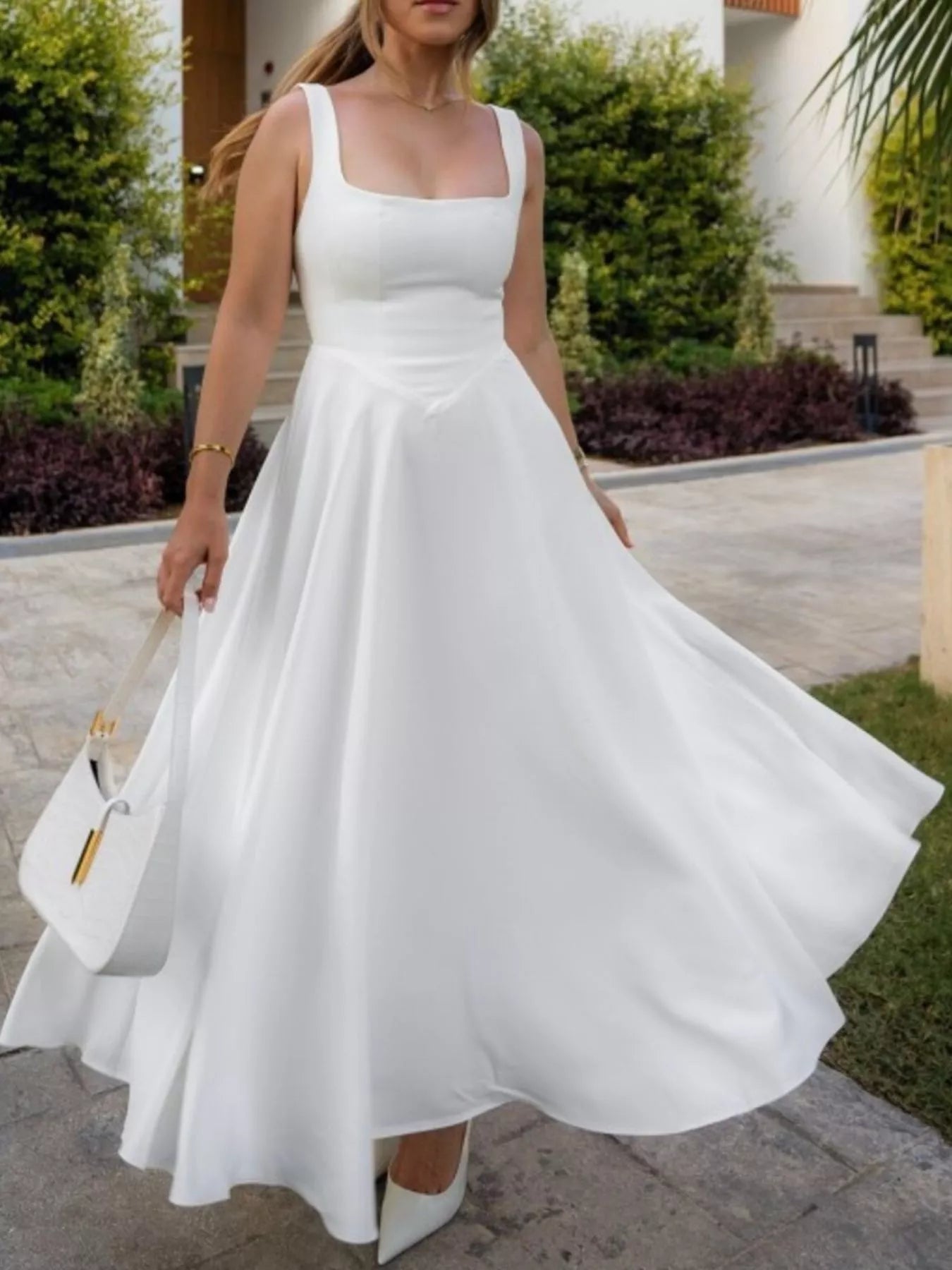 Square Neck Wide Strap A - Line Dress - PBNJ FASHIONS
