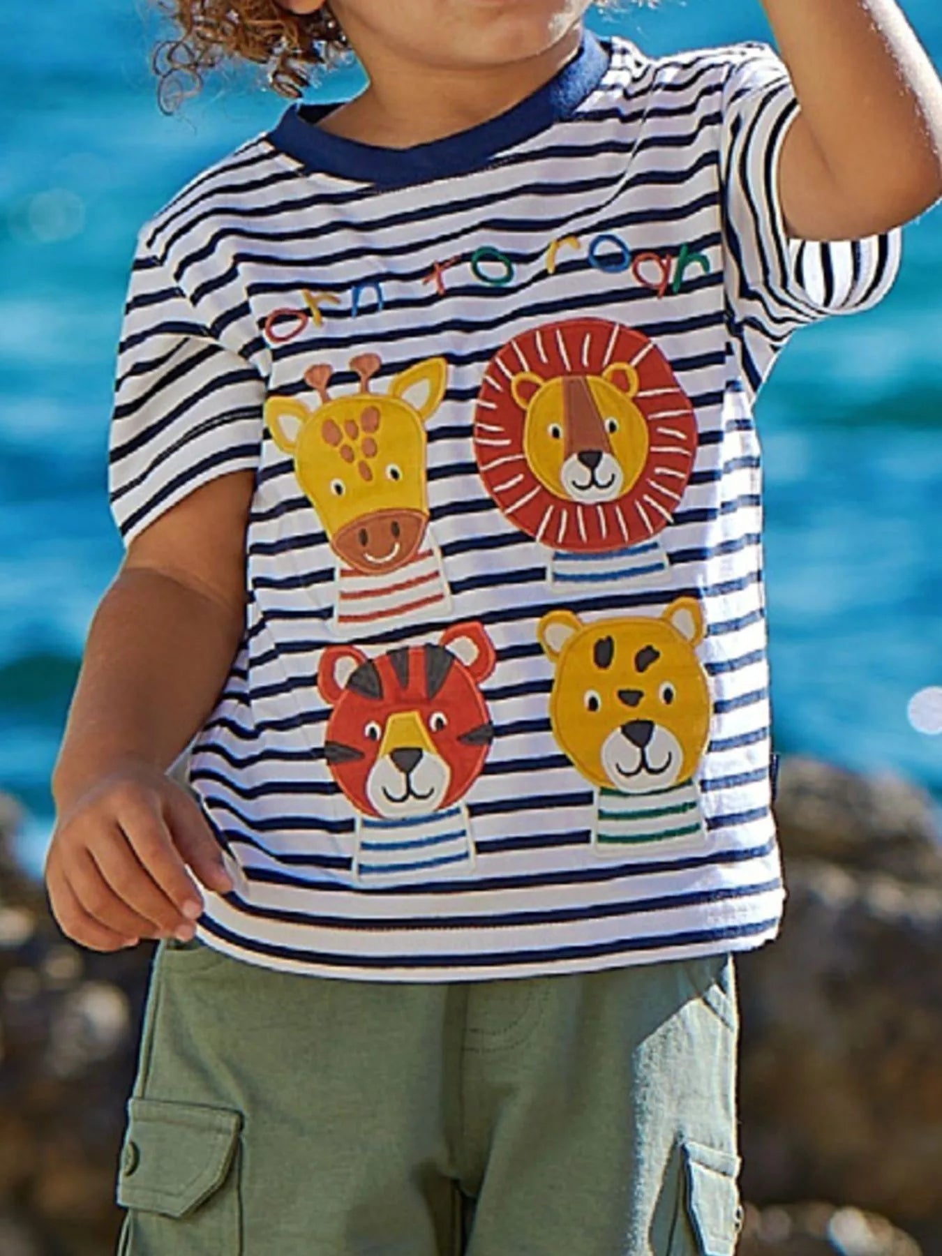 Striped Animal Crew Neck Cotton T-Shirt for Kids - Comfortable, Durable, and Adorably Designed - PBNJ FASHIONS
