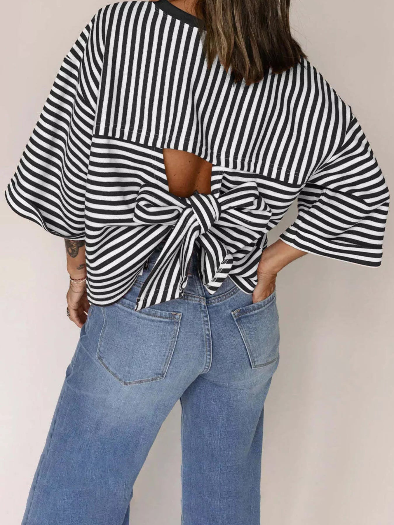 Striped Back Bow Tie T-Shirt - PBNJ FASHIONS