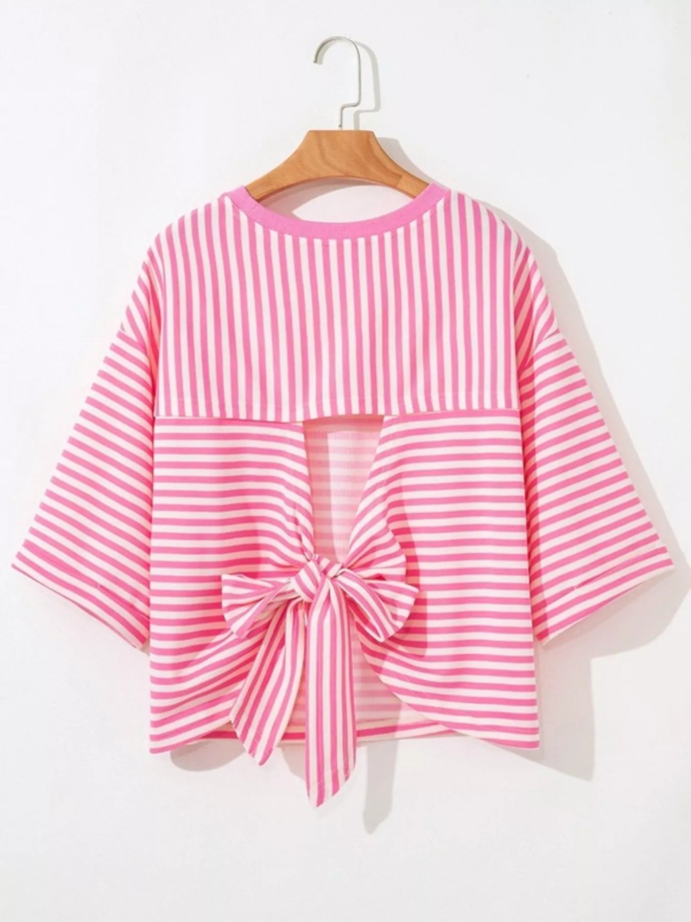 Striped Back Bow Tie T-Shirt - PBNJ FASHIONS
