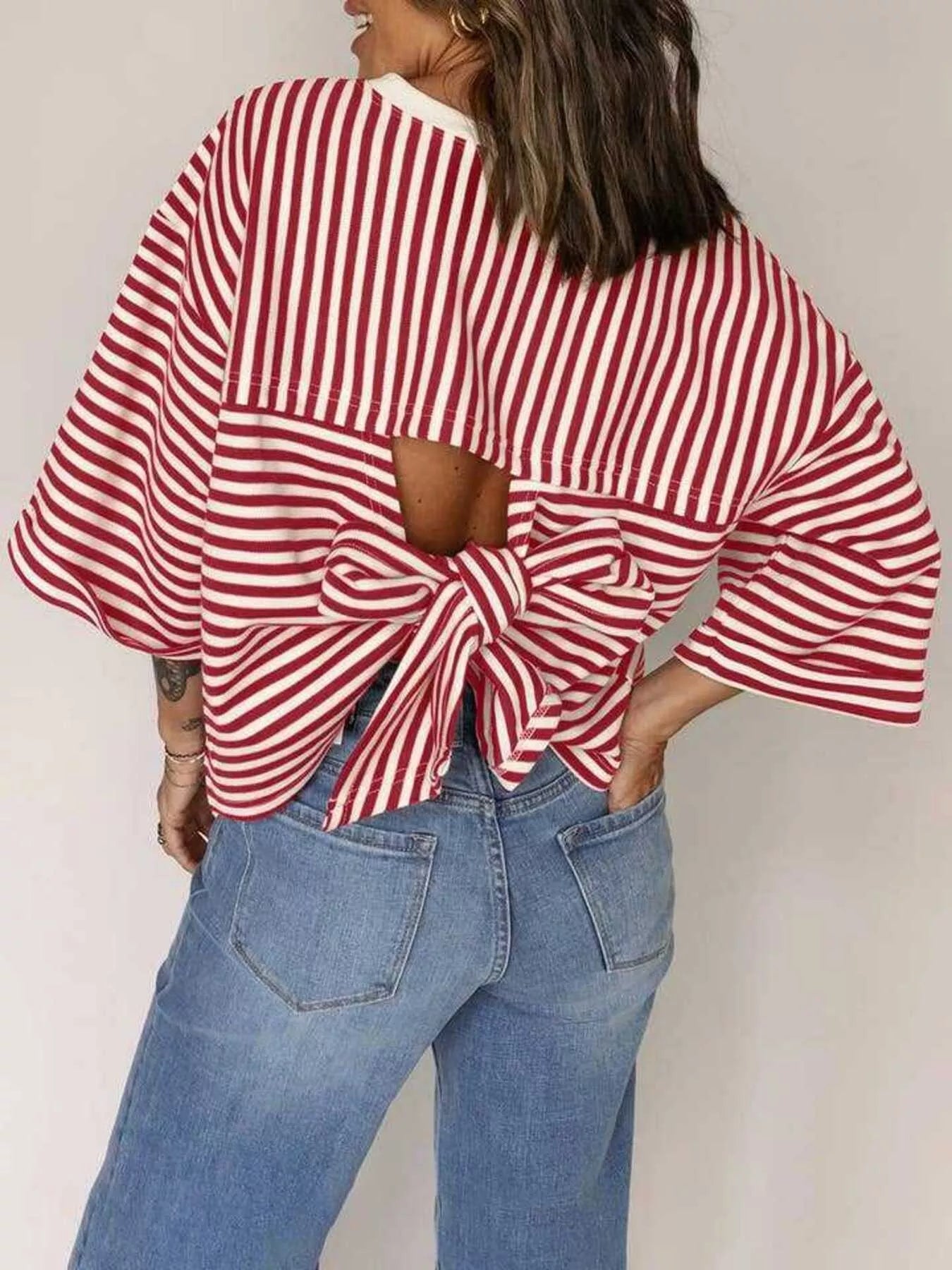 Striped Back Bow Tie T-Shirt - PBNJ FASHIONS
