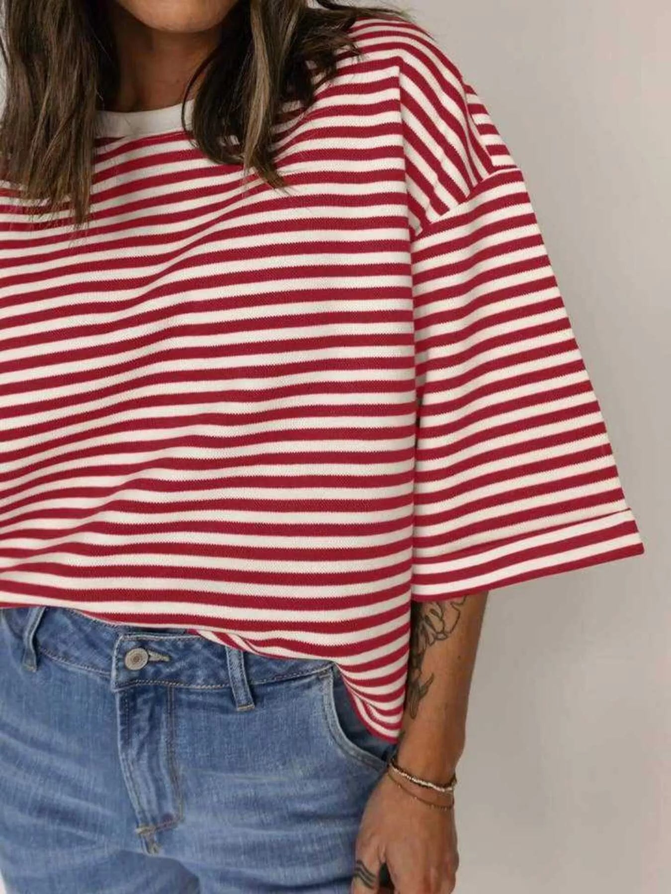 Striped Back Bow Tie T-Shirt - PBNJ FASHIONS