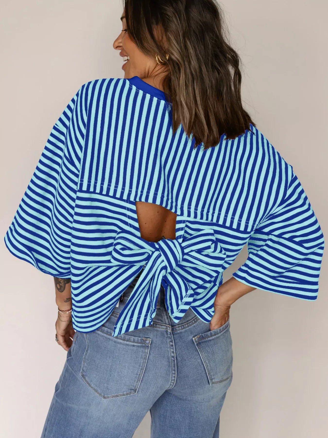 Striped Back Bow Tie T-Shirt - PBNJ FASHIONS