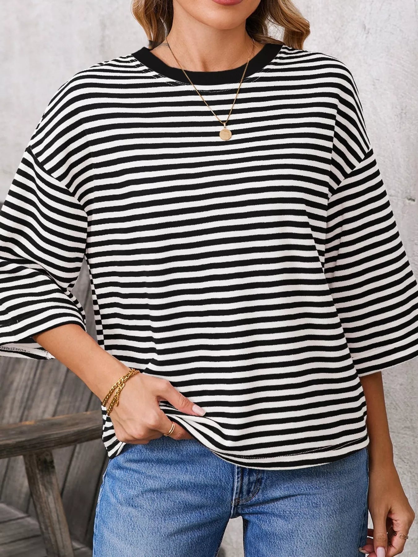 Striped Back Bow Tie T-Shirt - PBNJ FASHIONS