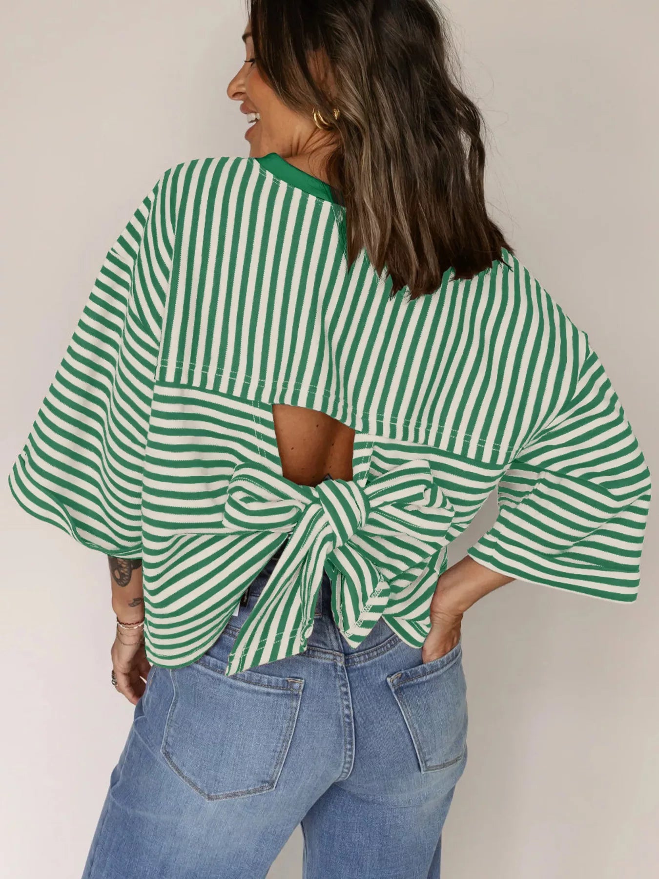 Striped Back Bow Tie T-Shirt - PBNJ FASHIONS