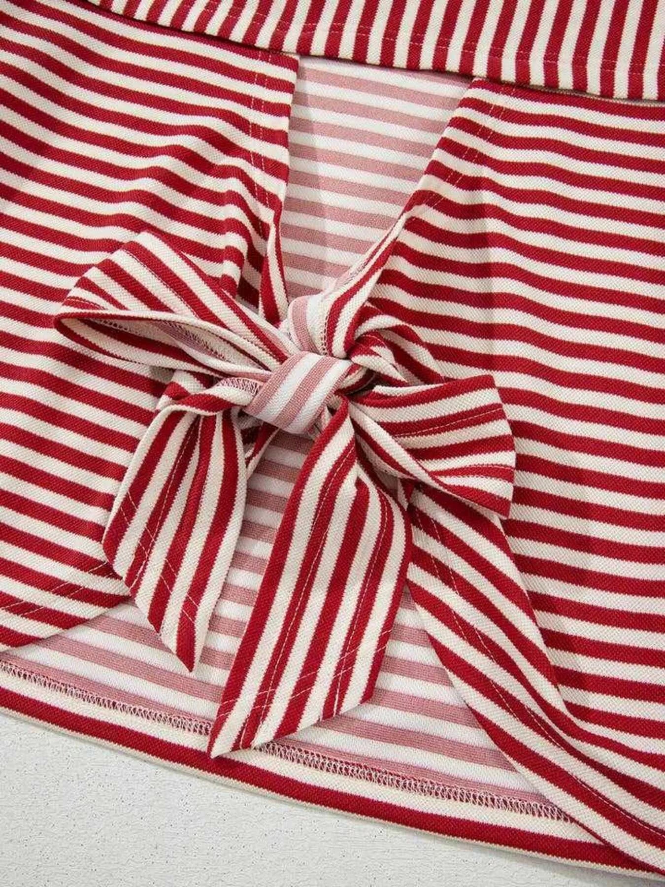 Striped Back Bow Tie T-Shirt - PBNJ FASHIONS