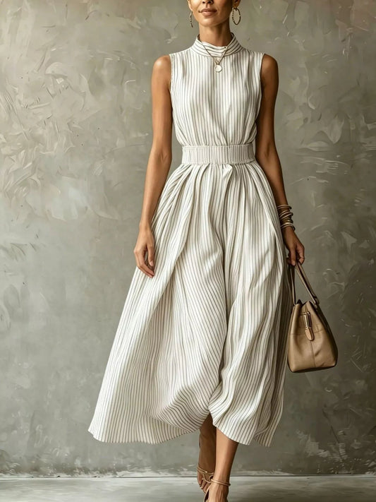 Striped Mock Neck Sleeveless Maxi Dress - PBNJ FASHIONS