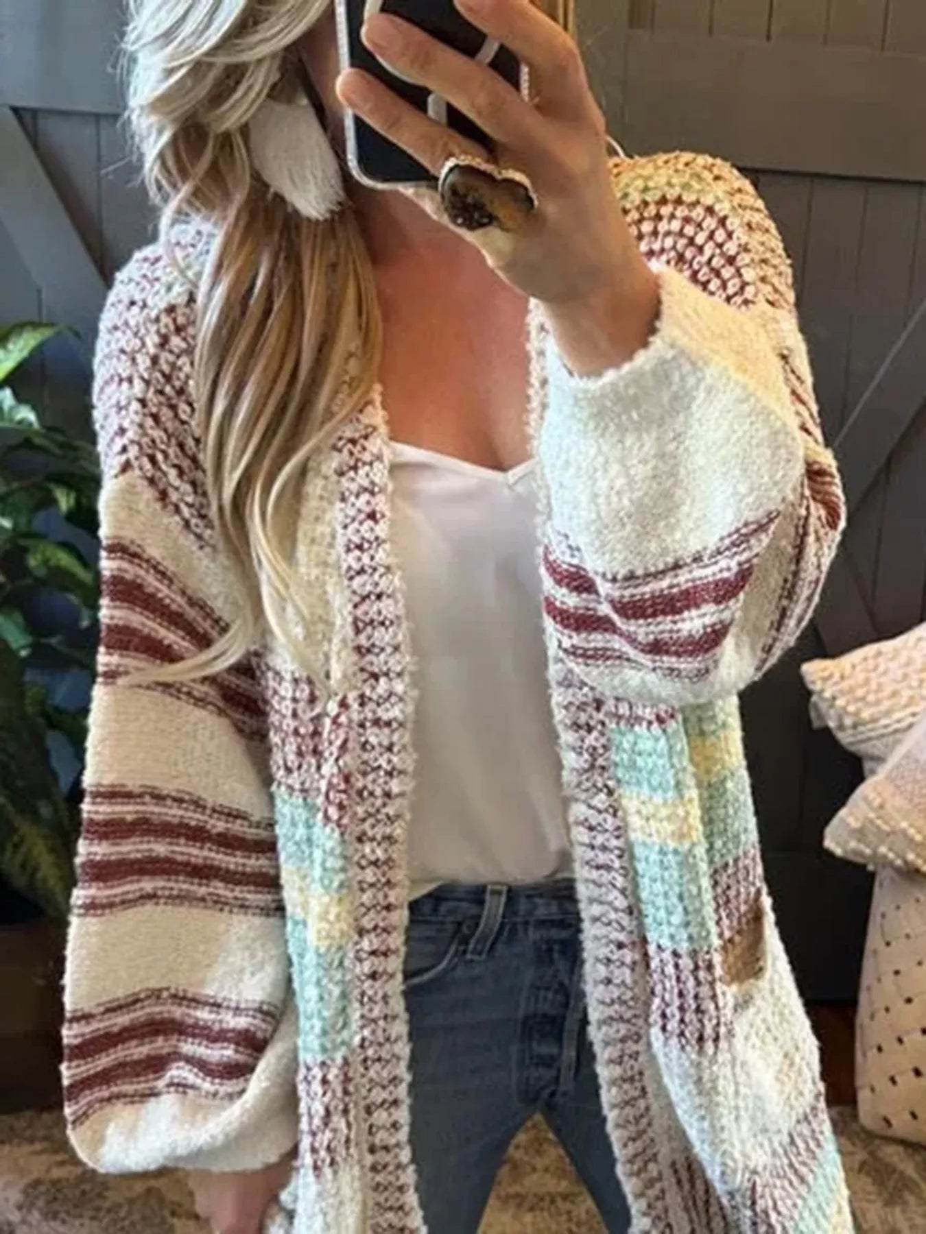 Striped Open Front Longline Cardigan - PBNJ FASHIONS