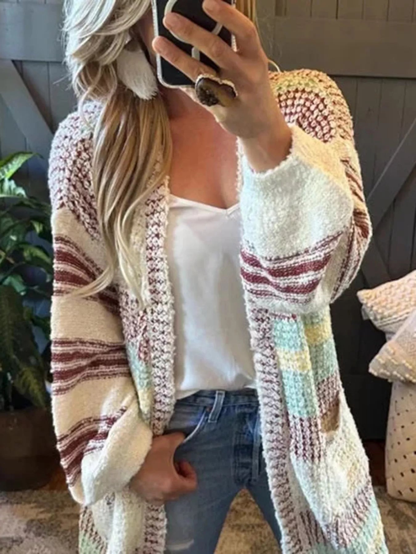 Striped Open Front Longline Cardigan - PBNJ FASHIONS