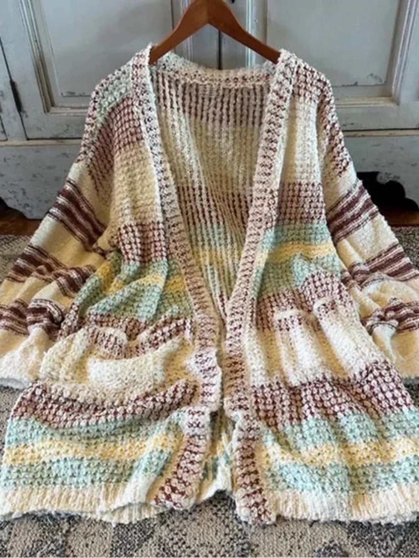 Striped Open Front Longline Cardigan - PBNJ FASHIONS