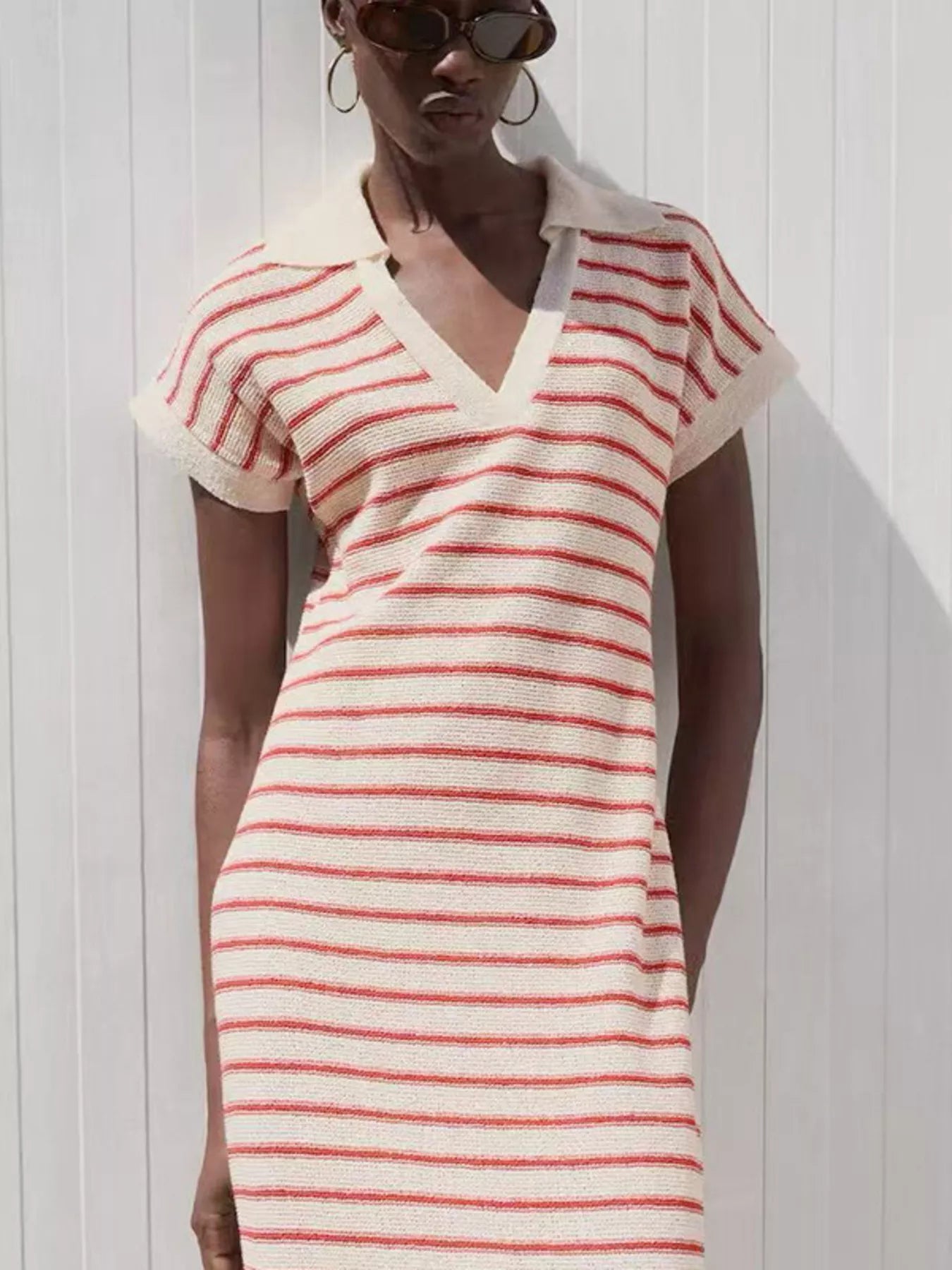 Striped Slit Short Sleeve Maxi Dress - PBNJ FASHIONS