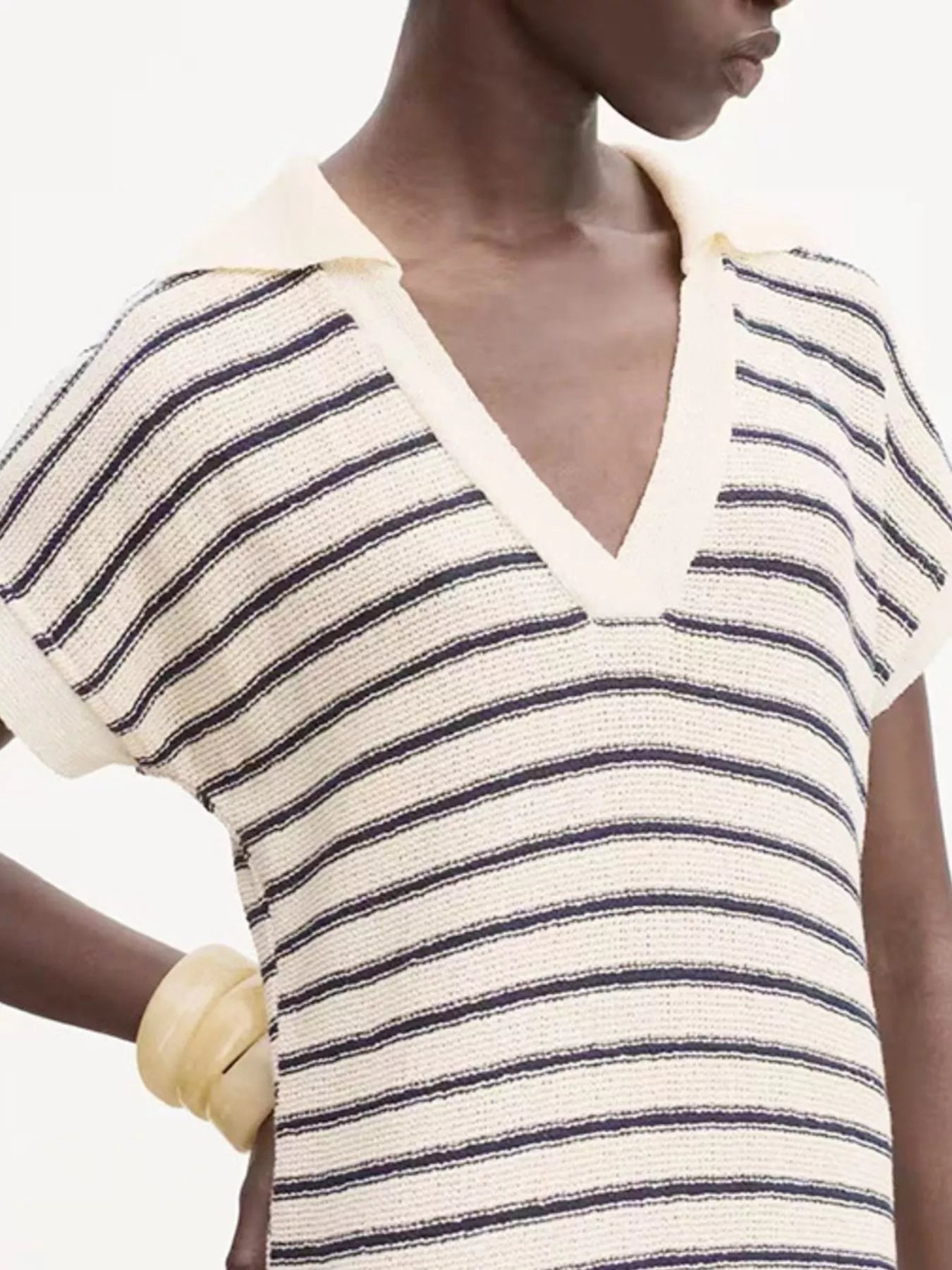 Striped Slit Short Sleeve Maxi Dress - PBNJ FASHIONS
